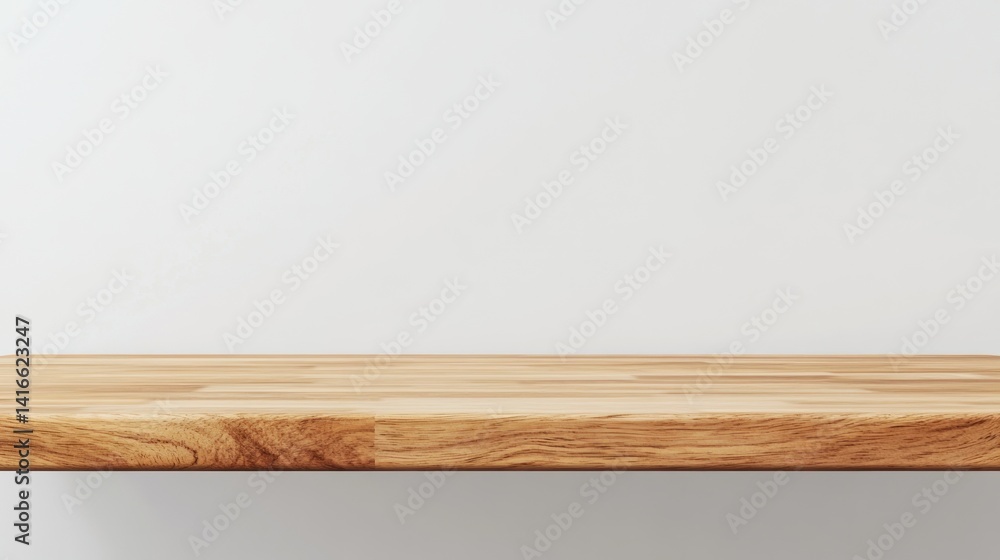 Poster minimalistic studio setup featuring a natural wood countertop against a simple white backdrop creati