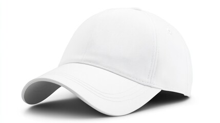 Fototapeta premium a pristine white baseball cap casting a subtle shadow on a clean background showcasing its modern simplicity and versatile style perfect for customization or athletic wear promotions