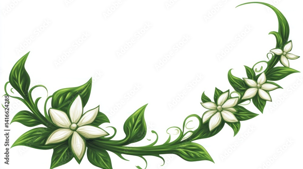 Aufkleber a digitally rendered floral crescent with intricately detailed leaves and pristine white blossoms se