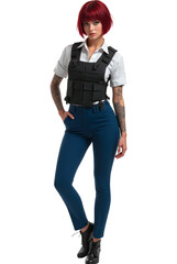 Woman Wearing Tactical Vest Standing in Studio