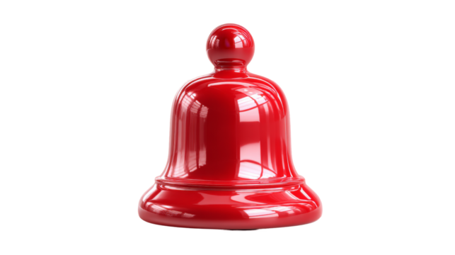 A bright red glossy bell shaped object with a rounded minimalist design