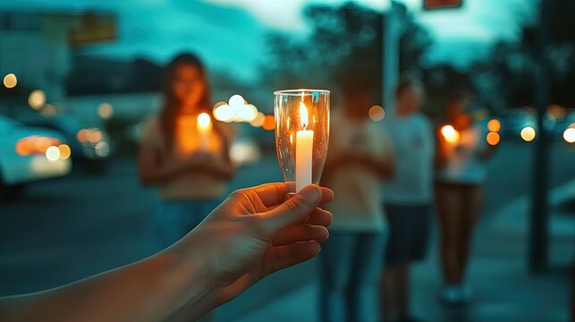 community unites in peaceful candlelight vigil: honoring workers' contributions - a powerful poster for sports interiors celebrating solidarity and unity