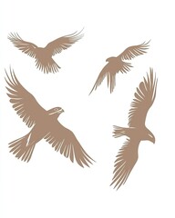 Obraz premium Four birds in flight, stylized silhouettes. Elegant avian artwork