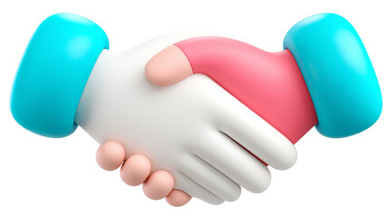 Colorful 3D cartoon handshake with rounded arms