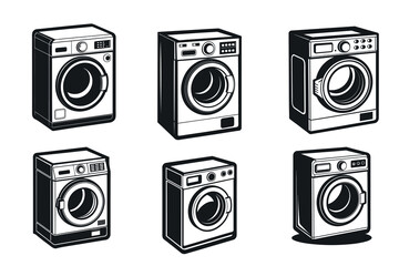 Variety of Black and White Laundry Washing Machines in Different Style