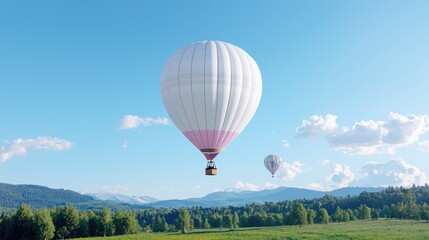 Fototapeta premium Pastel hot air balloon soaring above scenic landscape freedom adventure travel