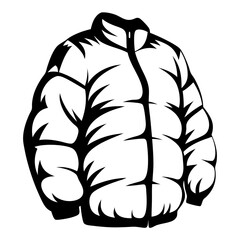 Monochrome graphic of a warm winter puffer jacket for cold weather