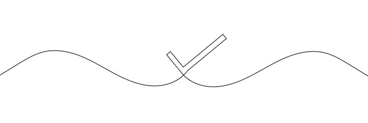 Continuous line drawing of check mark. Tick one line icon. One line drawing background. Vector illustration. Check mark black icon .Vector  Illustration .EPS 10 . 