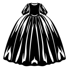 Ornate Silhouette of a Dramatic, Formal Dress with Puff Sleeves and Full Skirt