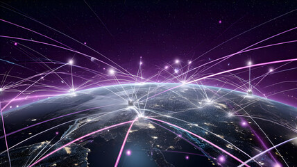Obraz premium Earth Surrounded by Glowing Streams and Digital Connections