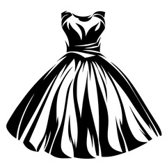 Stylized black and white silhouette of a retro style dress with full skirt