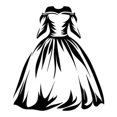 Elegant Black and White Gown Illustration for Fashion Design and Style Concepts