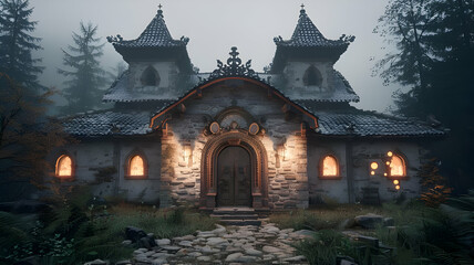 Fototapeta premium Fantasy Castle with Mountains