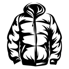 Black and white vector illustration of a hooded puffer coat design © PixelArtBox