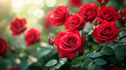 Obraz premium Red Roses in Lush Garden Setting