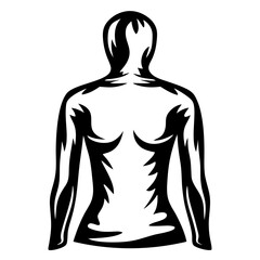 Abstract silhouette of human torso from the back in black and white