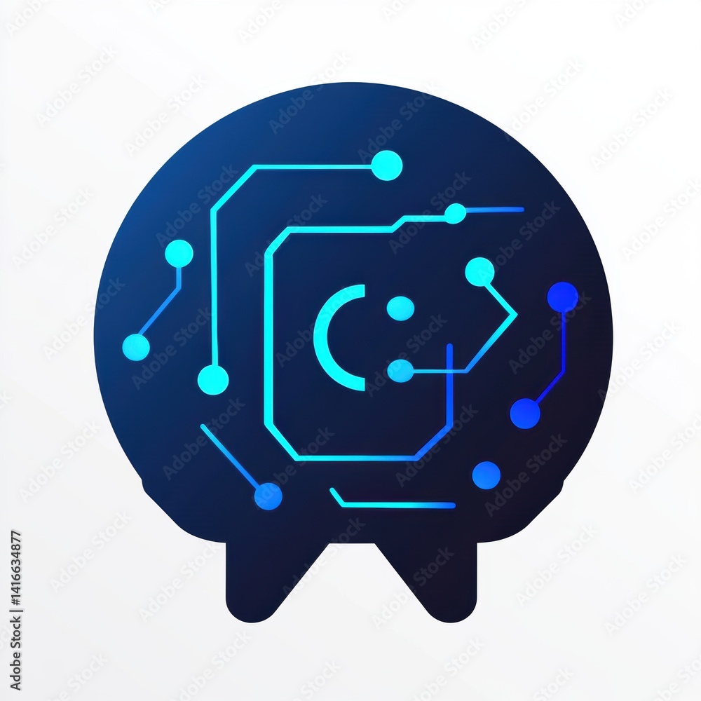 Poster glowing circuitry badge: artificial intelligence concept with blue tech design