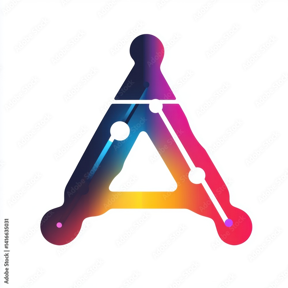 Aufkleber abstract triangle symbol with gradient color and network connections for tech, ai, and innovation co