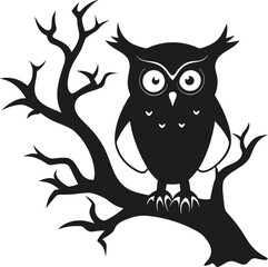 Haunted Owl on Twisted Branch Silhouette Vector