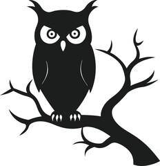 Creepy Owl Perched on Haunted Tree Silhouette
