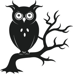 Twisted Tree Limb with Owl Silhouette Vector
