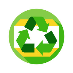 Obraz premium Green recycling symbol on yellow background