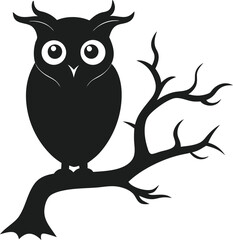 Scary Owl Shadow on Gnarled Branch Vector