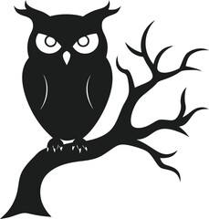 Eerie Owl Watching from Twisted Branch Vector
