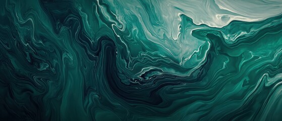 Obraz premium Abstract fluid art background with green and white swirls, modern texture design for wallpapers, prints, and creative projects in contemporary style.