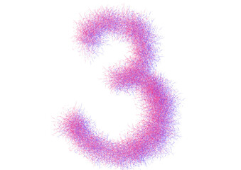 Abstract Fuzzy Number 3 in Modern Digital Style, Pink and Violet Colors, Isolated Design for Creative Concepts