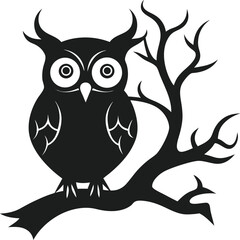 Isolated Silhouette of Owl Perched on Branch