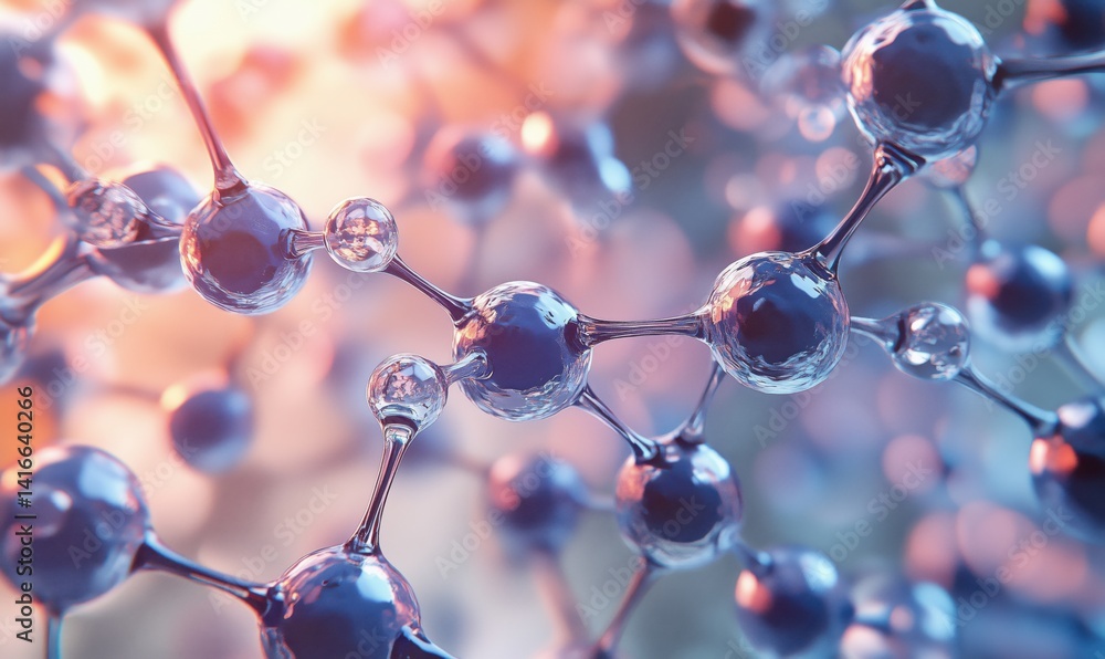 Poster molecular structure close-up with colorful background and detailed atoms