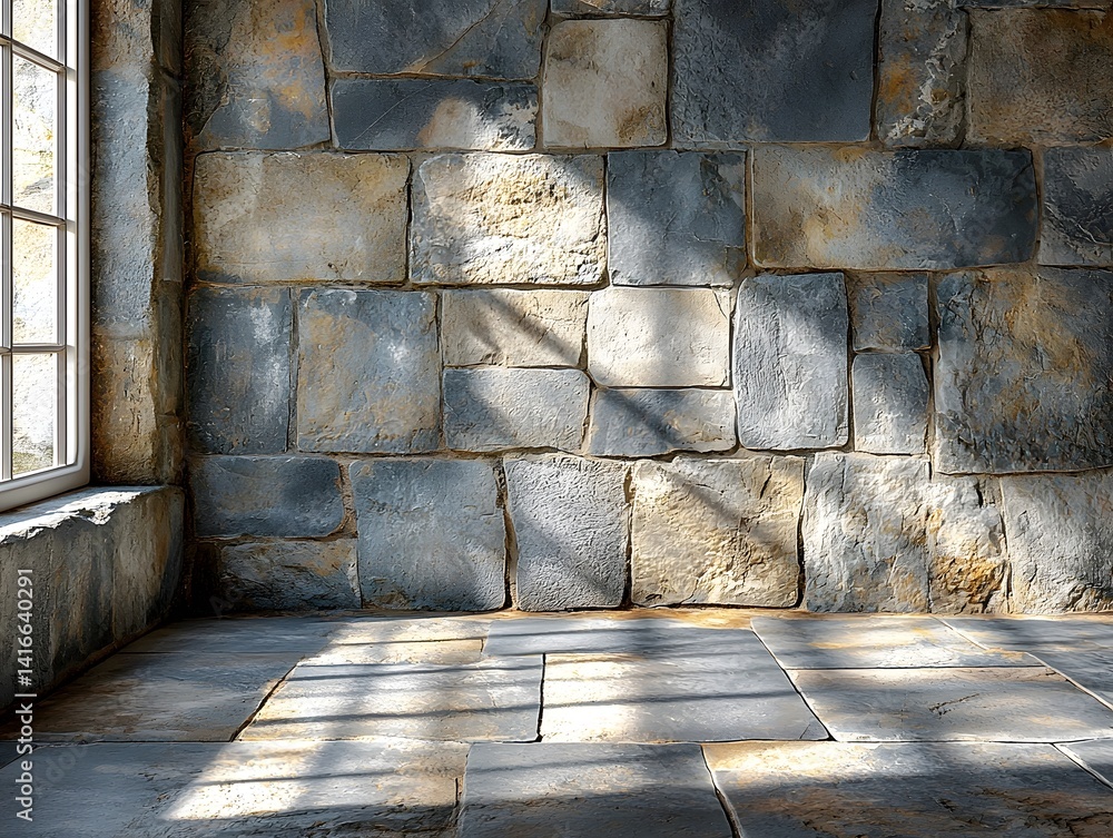 Poster elegant stone tiled backdrop with warm diffused lighting for product display