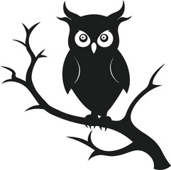 Silhouette of Owl and Twisted Branch Icon