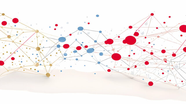 Abstract Red and Blue Molecular Network on White Background