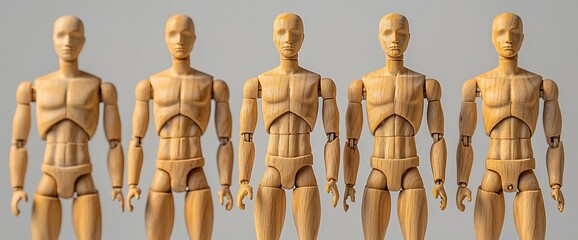 Five Wooden Anatomical Mannequins