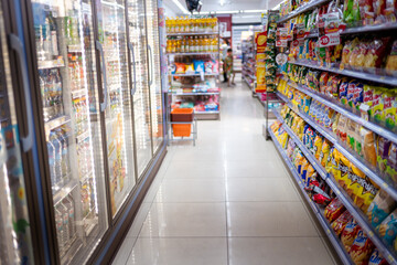 Abstract blurred colorful supermarket shelf