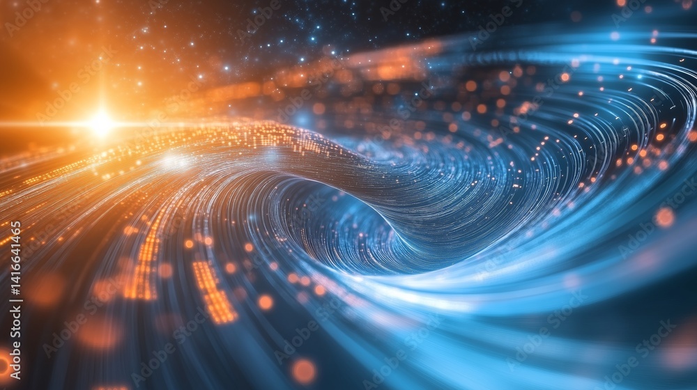 Poster digital intelligence concept backdrop, swirling data tunnels and flowing light beams, ai interpretat
