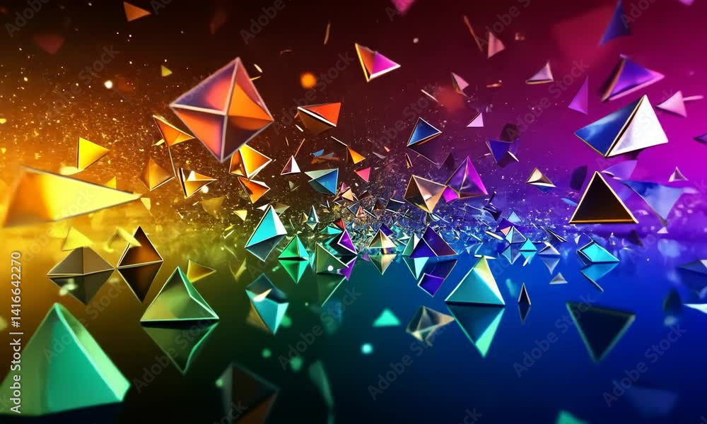 Aufkleber dynamic abstract composition of vibrant, multicolored triangular shapes and prisms scattered across 