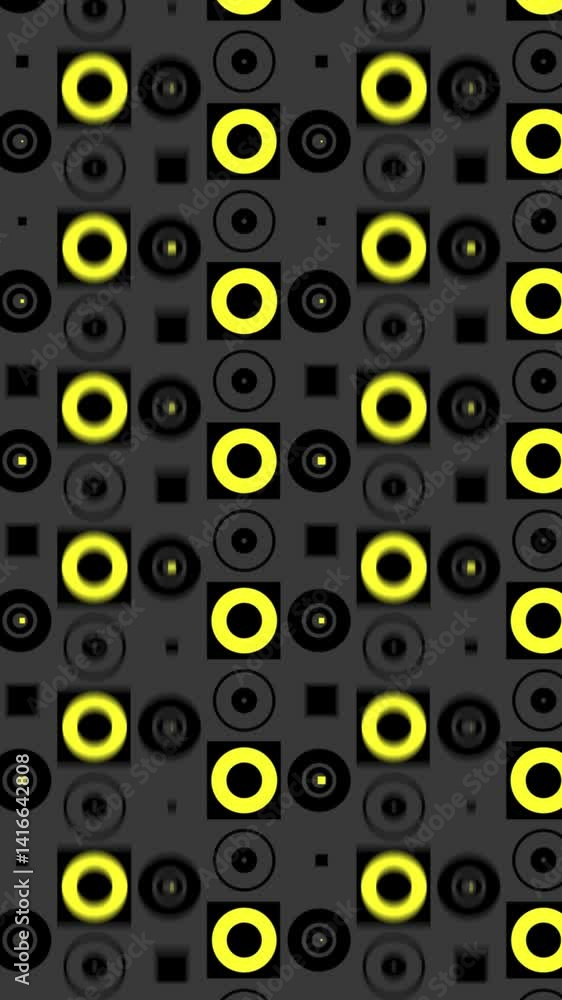 Poster minimalistic motion graphic animation showcases a bold combination of black and yellow geometric pat