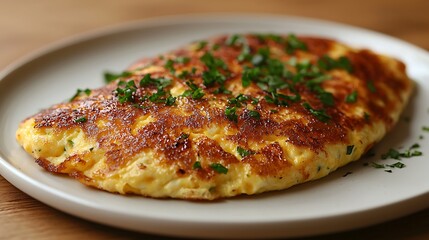 Fluffy Omelet with Herbs, Close Up Food Photography