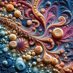 Colorful abstract fractal design showcasing intricate shapes and vibrant hues in a cosmic-inspired layout