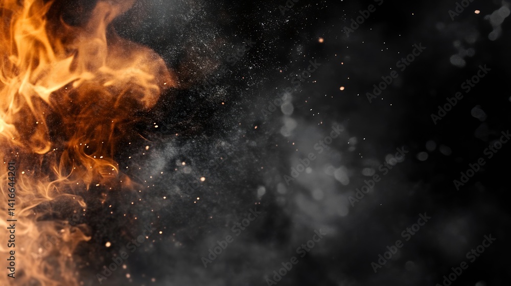 Poster dynamic fire flames with smoke on black background creating intense atmospheric effect : generative 