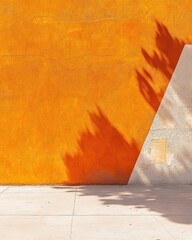 Orange Wall With Shadow And Geometric Shapes