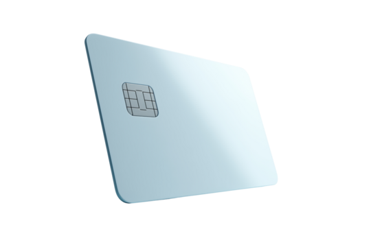 Blaue Kreditkarte mit Chip und geprägten Zahlen PNG mit transparentem Hintergrund

