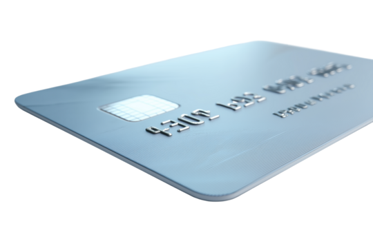 Blaue Kreditkarte mit Chip und geprägten Zahlen PNG mit transparentem Hintergrund

