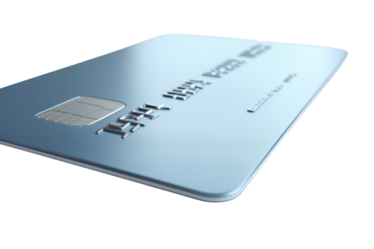 Blaue Kreditkarte mit Chip und geprägten Zahlen PNG mit transparentem Hintergrund

