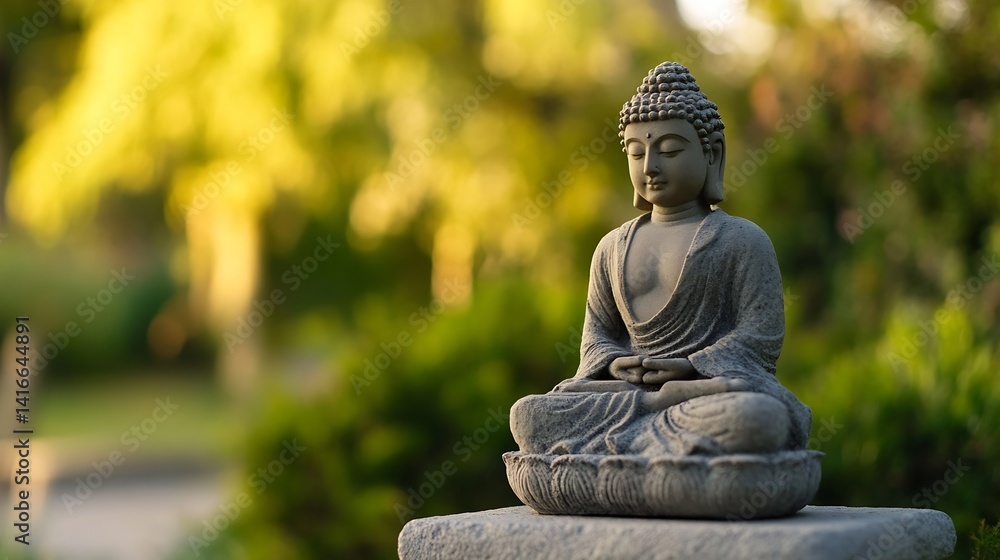 Aufkleber beautiful buddha statue in a serene garden setting surrounded by lush greenery : generative ai