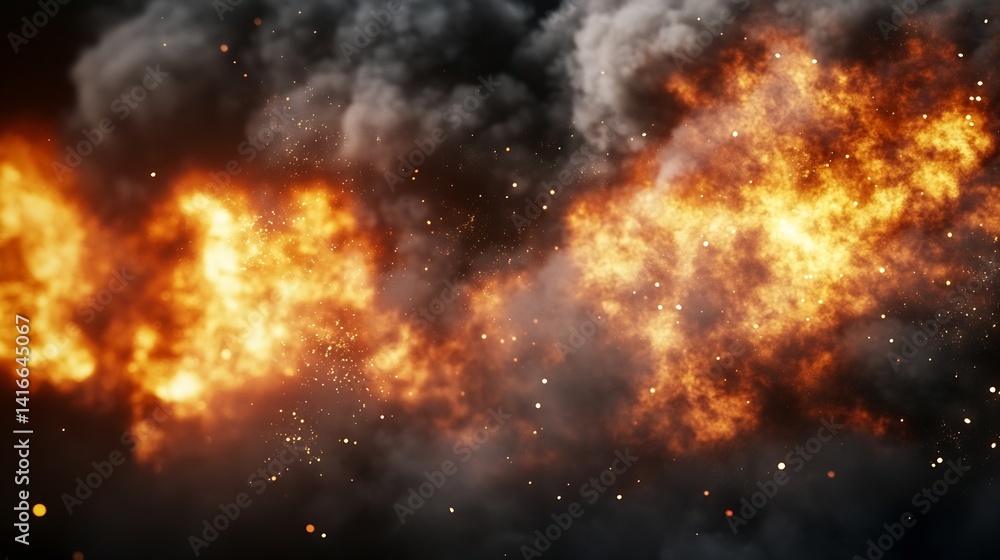 Fototapete explosive fire and smoke erupting against a dark background creating an intense visual experience : 