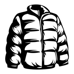 Black and White Illustration of a Puffer Jacket for Winter Weather